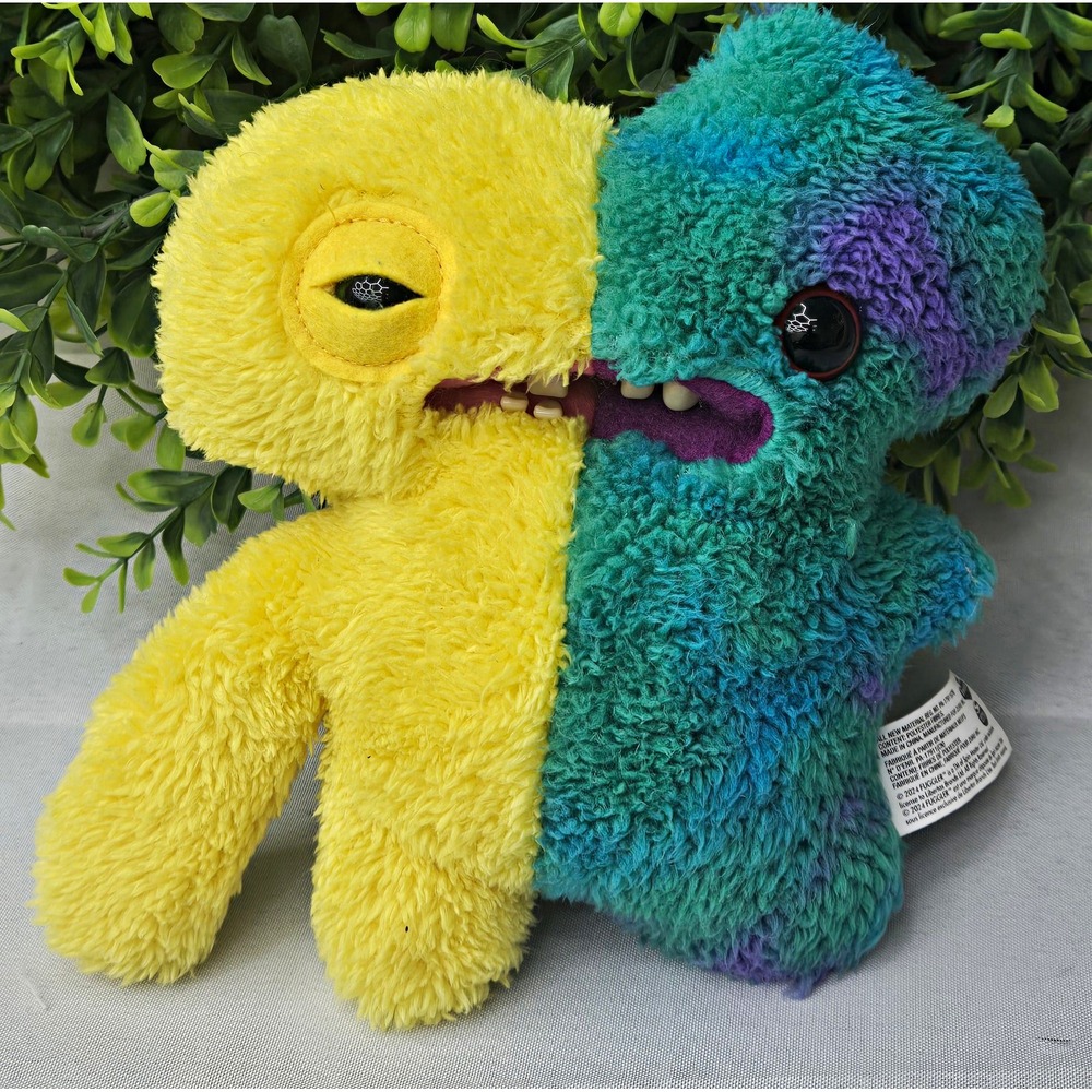 Zuru Fuggler Misfit Monsters Squidgetooth McGoo Plush 9" Yellow Teal Two Headed